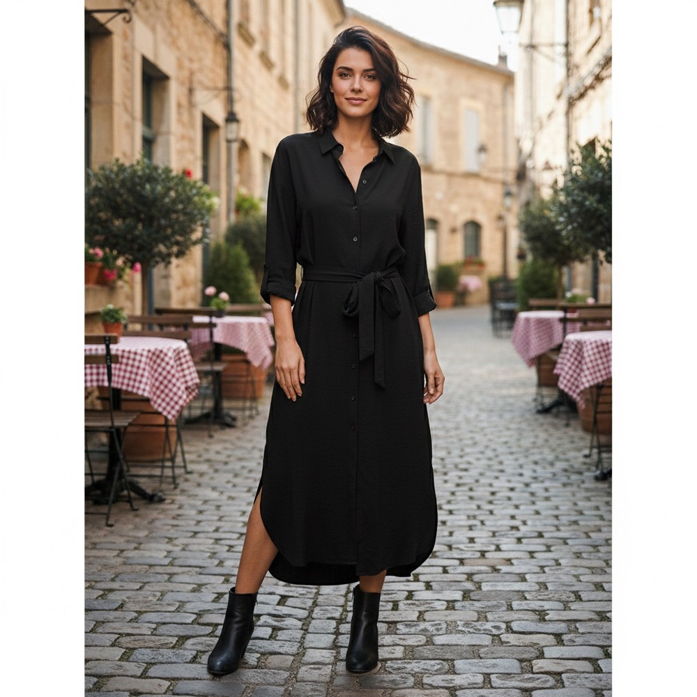 NWT Nordstrom Stitchdrop Long Sleeve Button Front Belted‎ Midi Shirt Dress XL